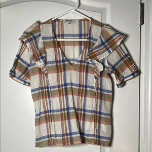 Madewell Multicolor Plaid V-Neck Shirt